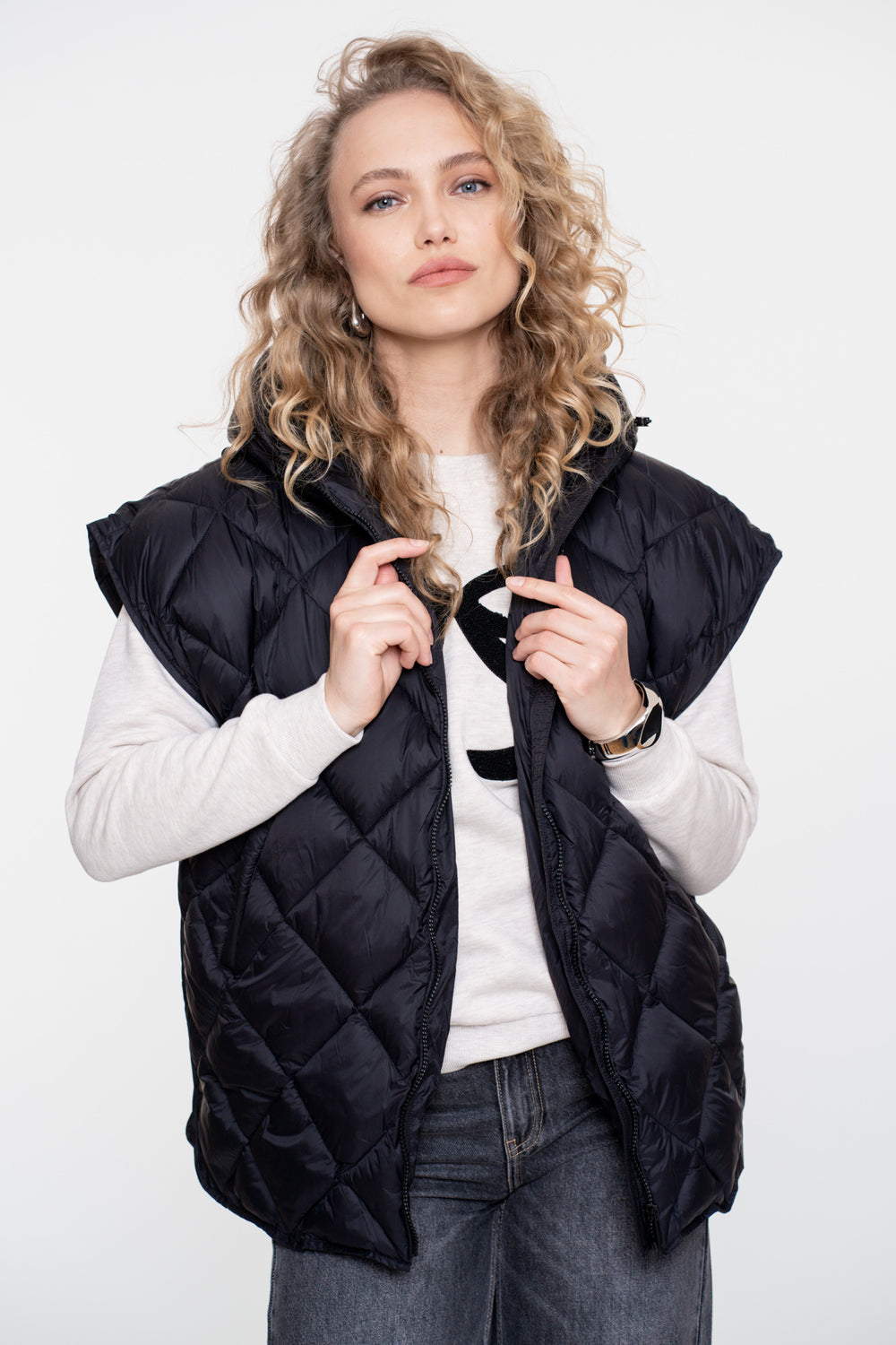 Geisha dames gewatteerde bodywarmer met capuchon