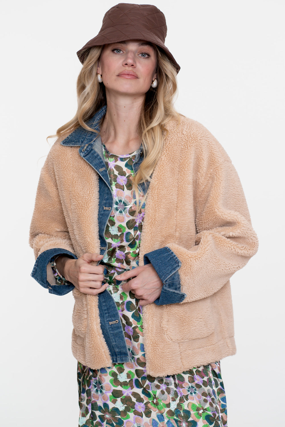 Geisha dames jacket met denim en teddy