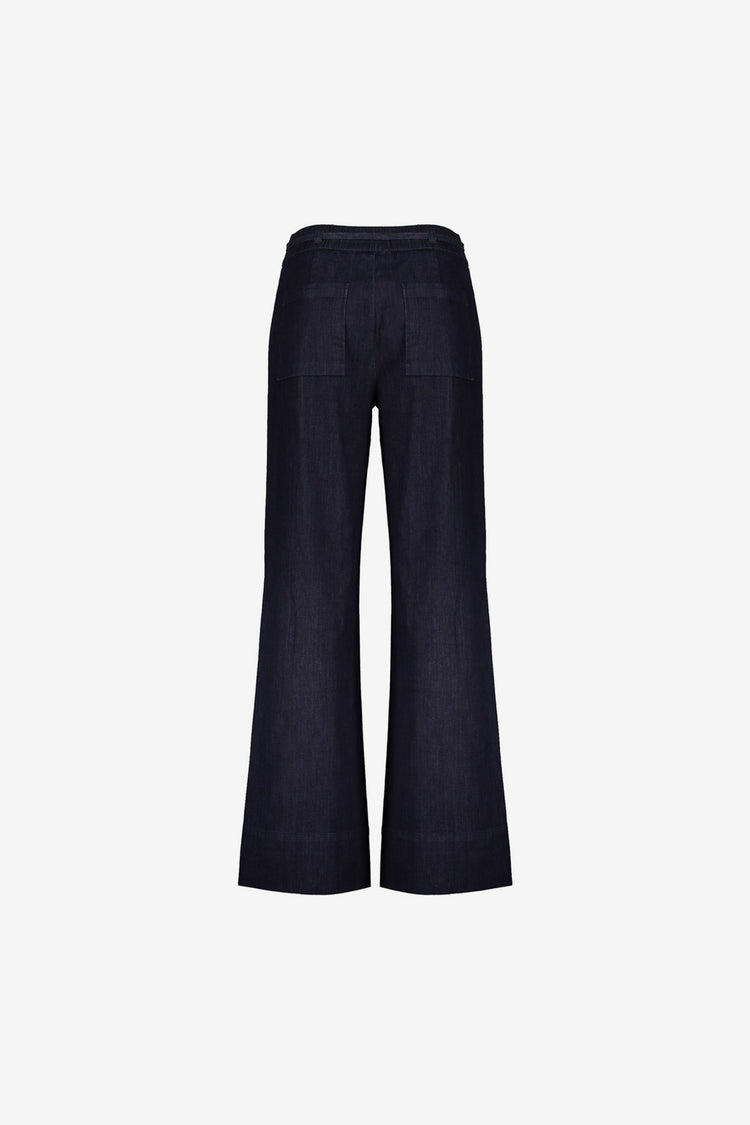 Geisha donkerblauwe wide leg jeans met strikdetail