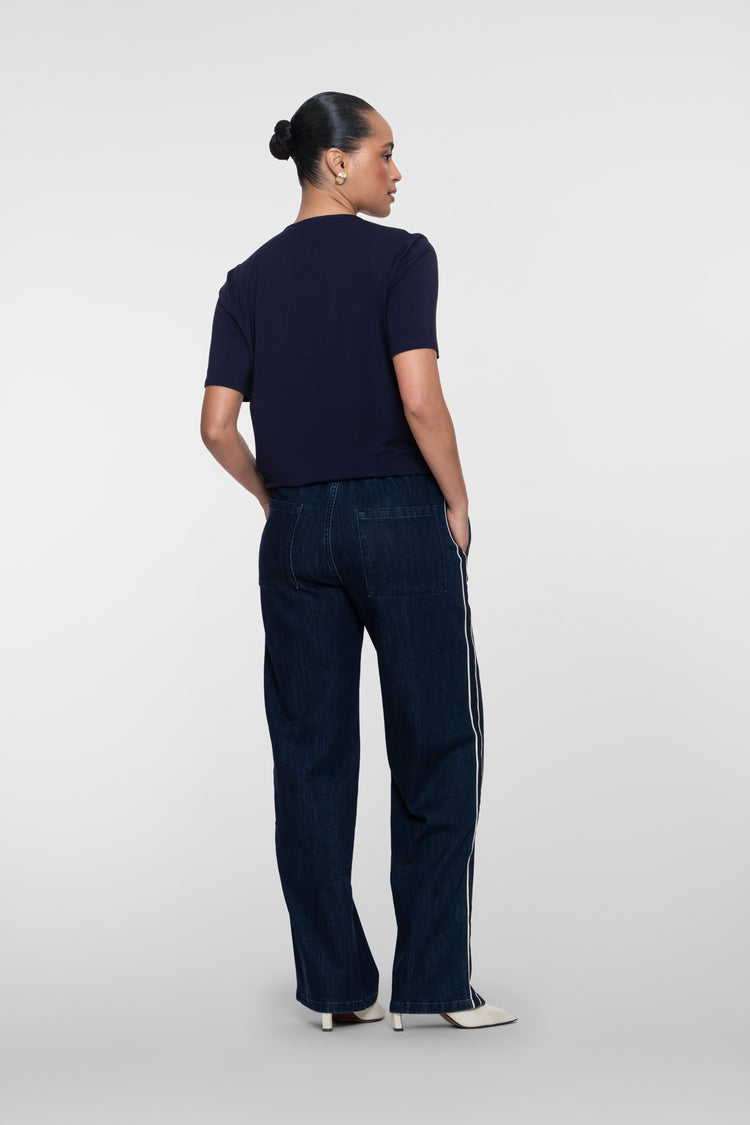 Geisha jeans met elastische band en strikkoord