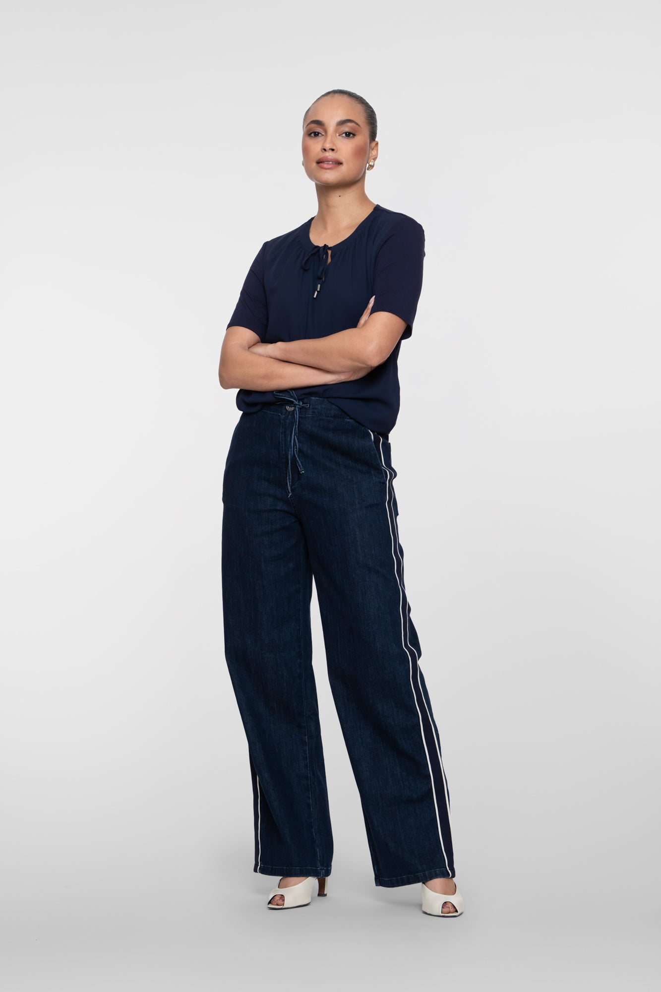 Geisha jeans met elastische band en strikkoord