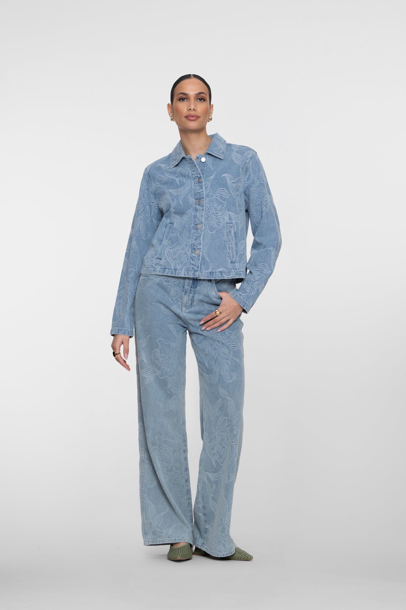 Geisha jeans met jacquard en bloemdessin