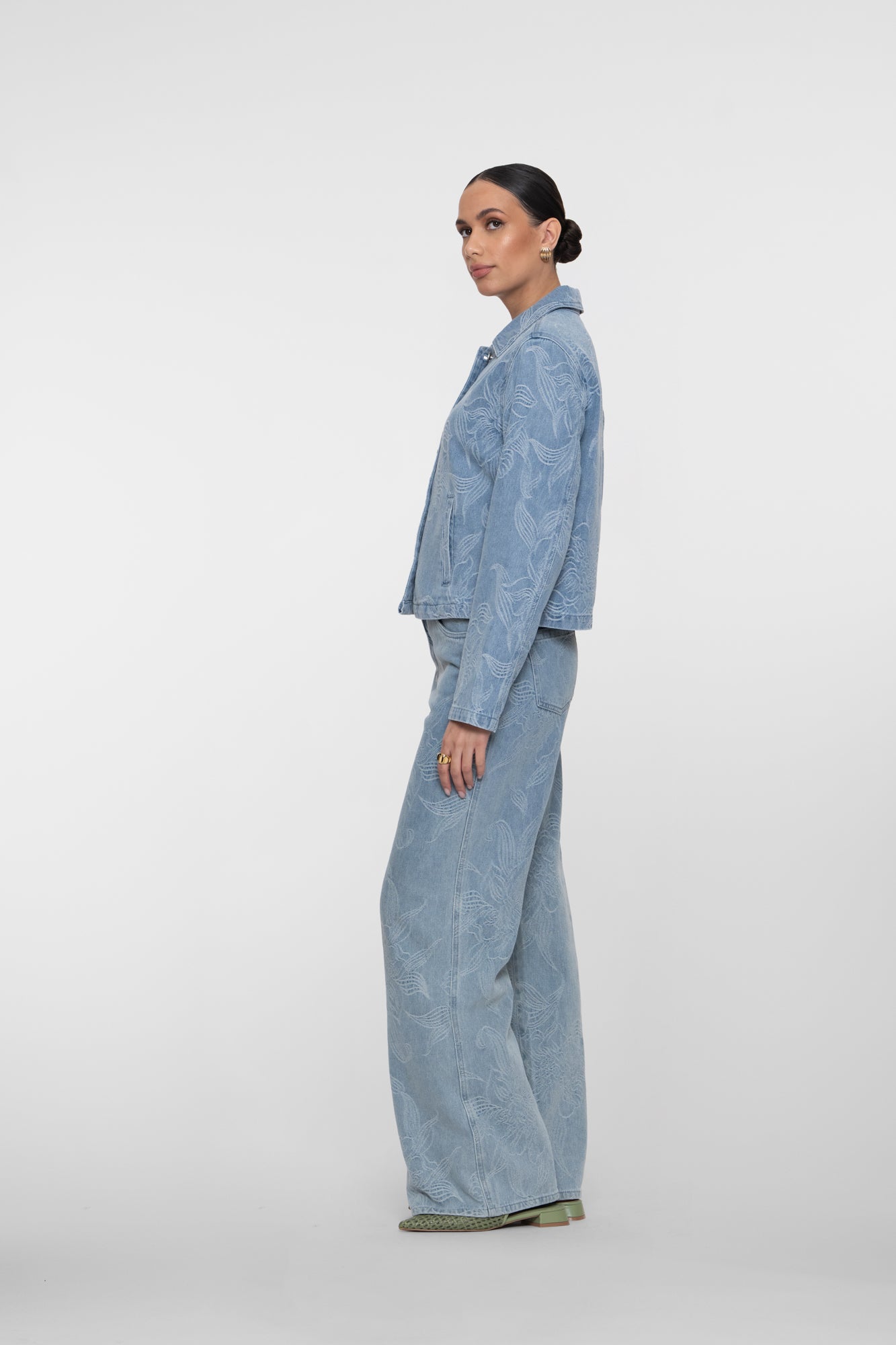 Geisha jeans met jacquard en bloemdessin