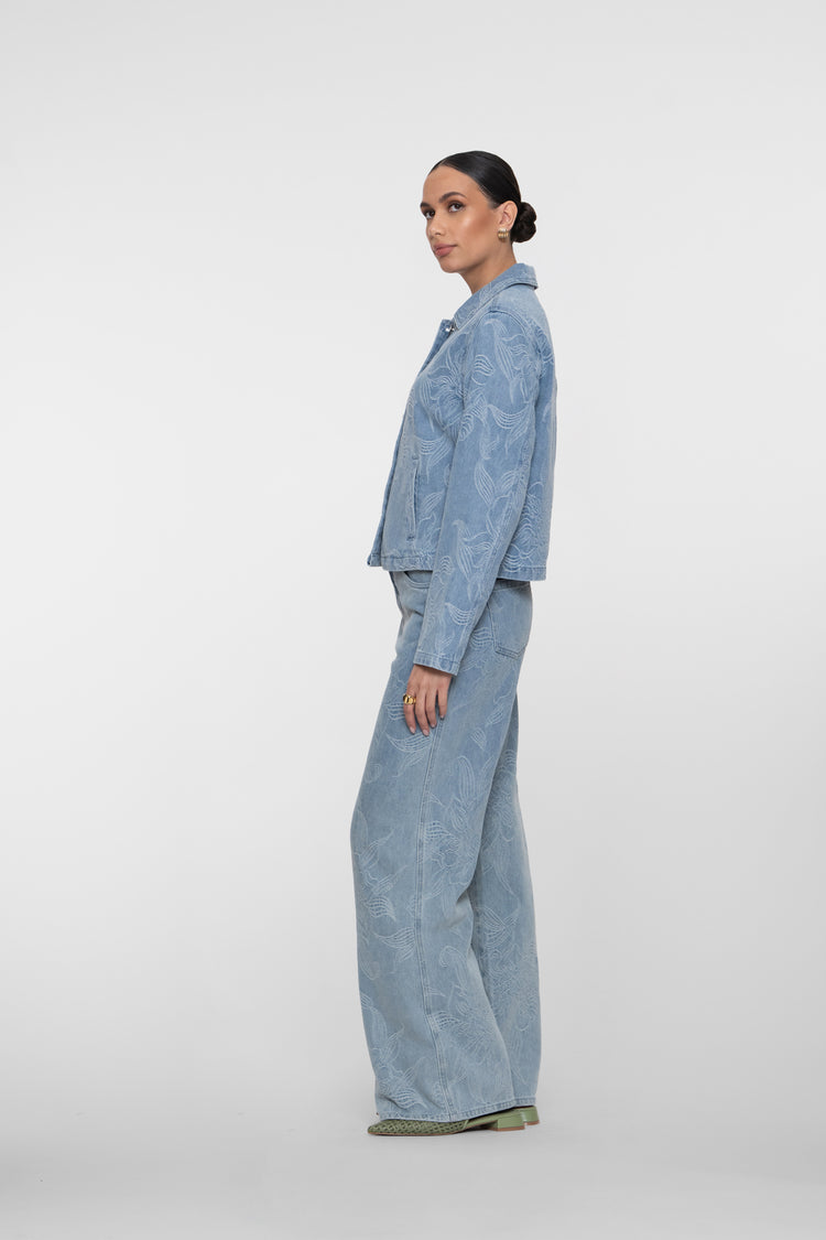 Geisha jeans met jacquard en bloemdessin