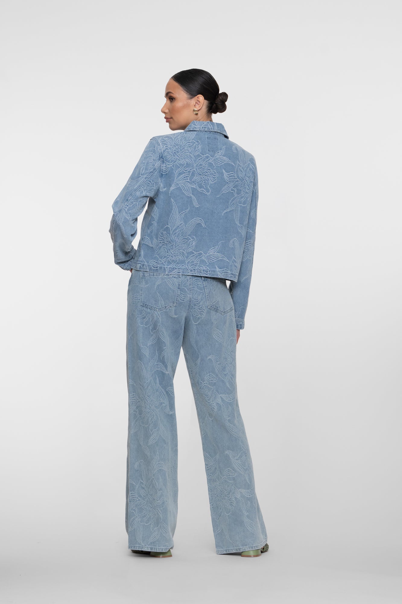 Geisha jeans met jacquard en bloemdessin