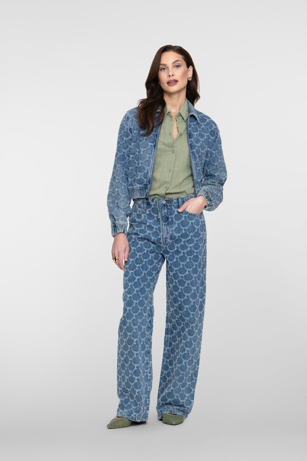 Geisha wide leg jeans met jacquardstructuur