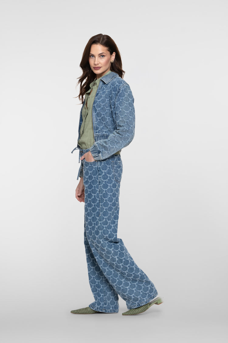 Geisha wide leg jeans met jacquardstructuur