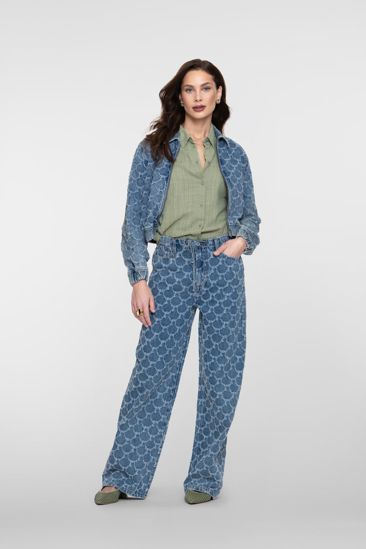 Geisha wide leg jeans met jacquardstructuur