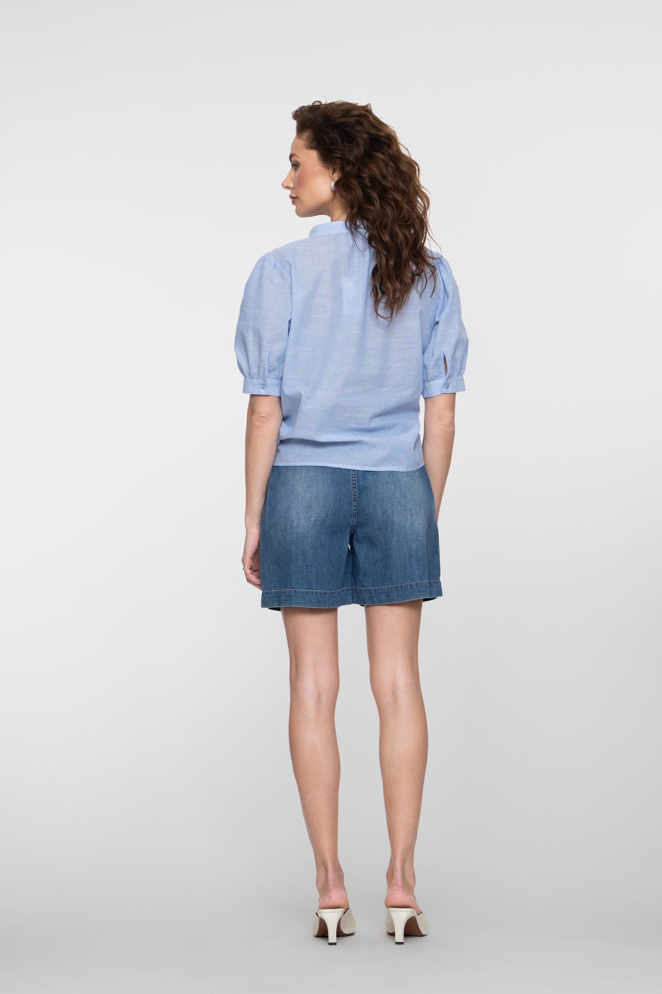 Geisha denim short met hoge taille en strik