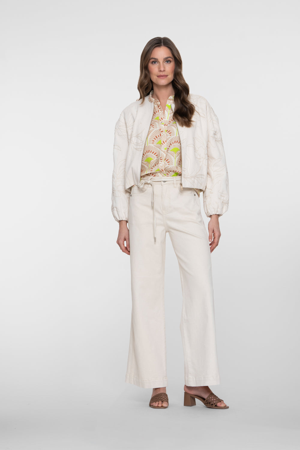 Geisha wide leg jeans ecru met strikceintuur