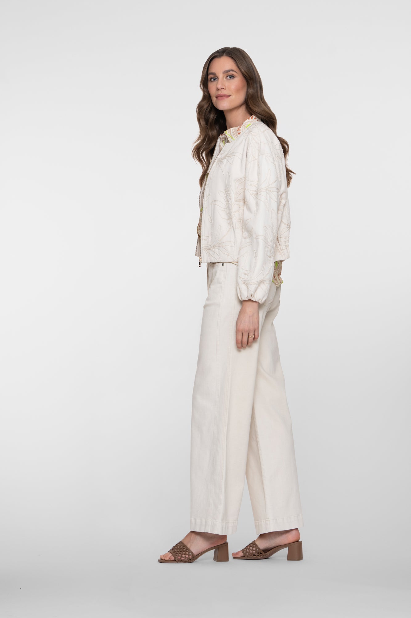 Geisha wide leg jeans ecru met strikceintuur