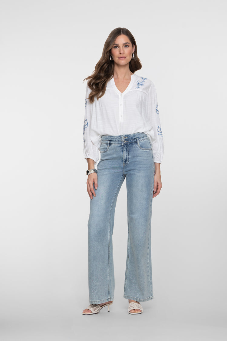 Geisha high rise jeans met wide leg en gekleurde rhinestones