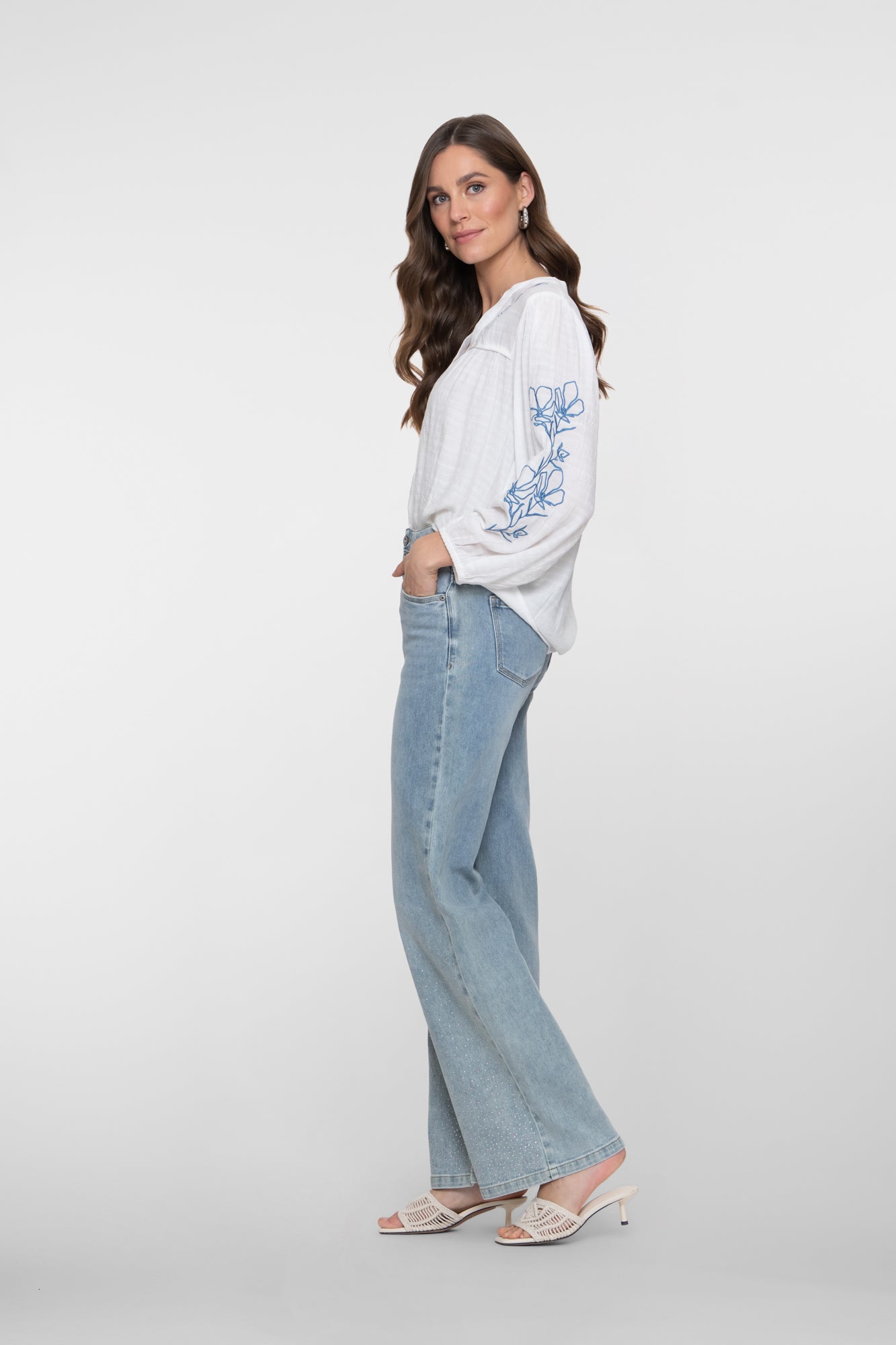 Geisha high rise jeans met wide leg en gekleurde rhinestones