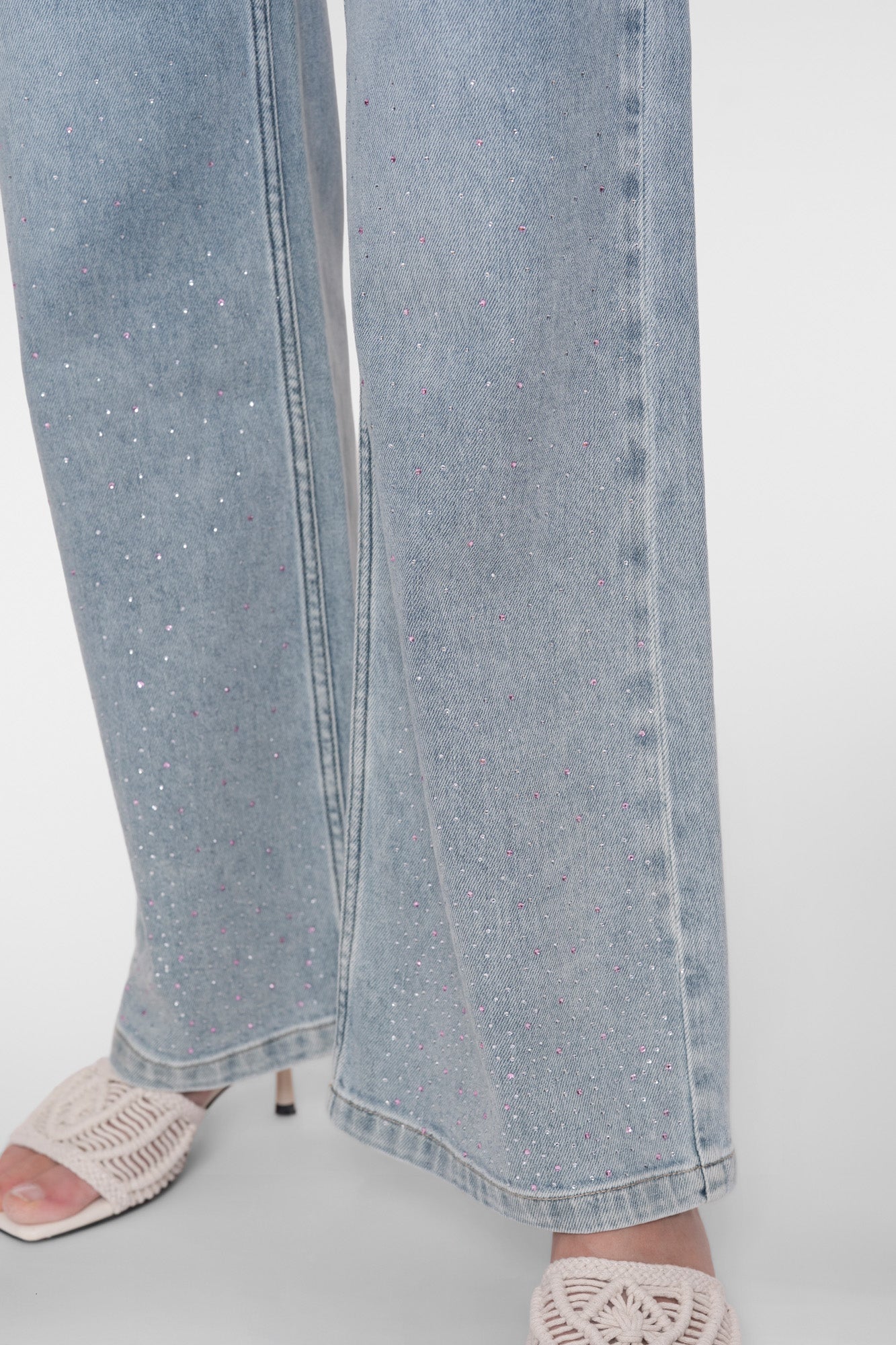 Geisha high rise jeans met wide leg en gekleurde rhinestones