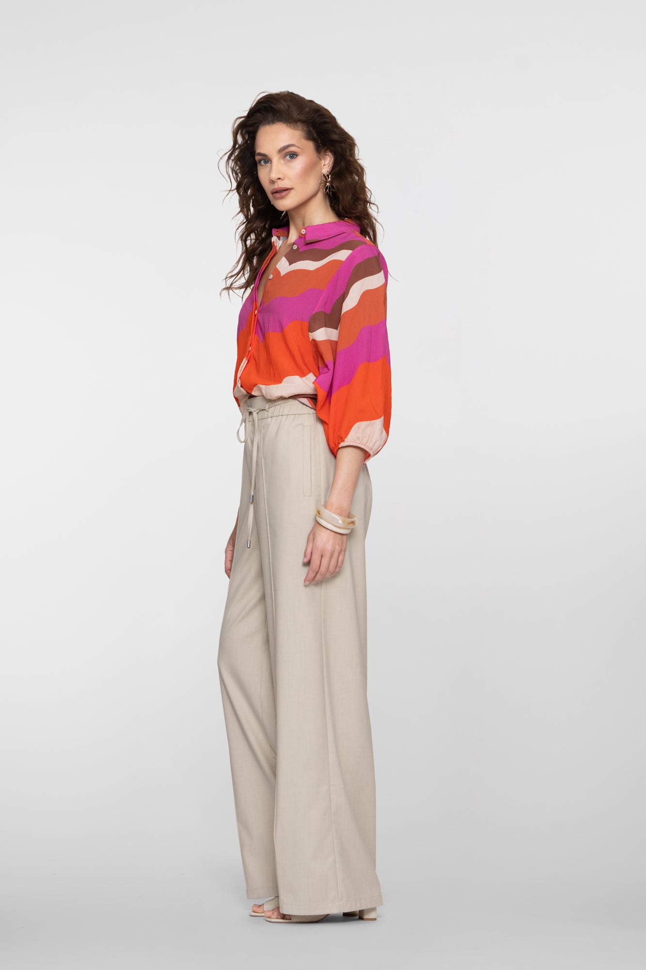 Geisha beige pantalon met strikkoord