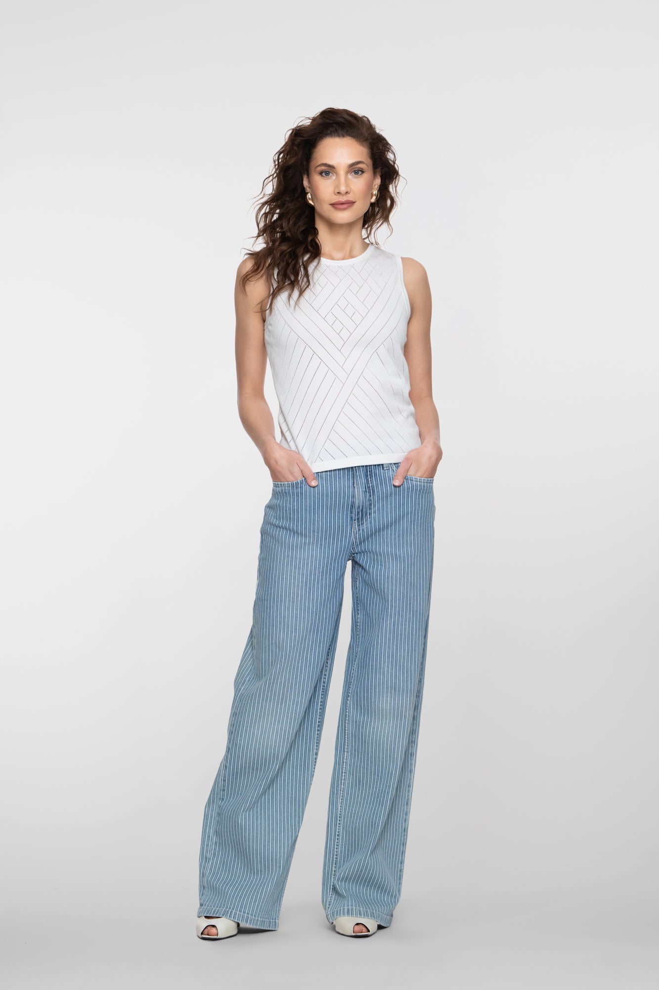 Geisha jeans met sportieve streep en lurex