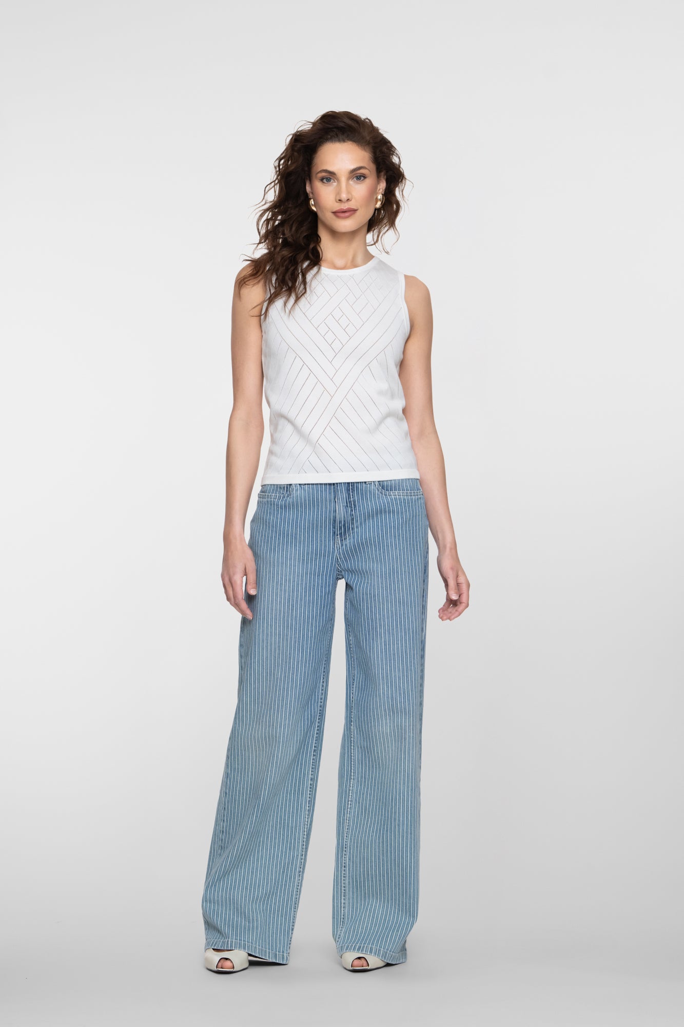 Geisha jeans met sportieve streep en lurex