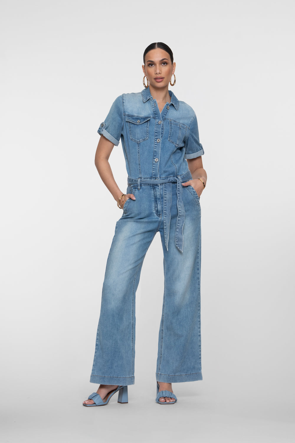 Geisha denim jumpsuit met strikdetail