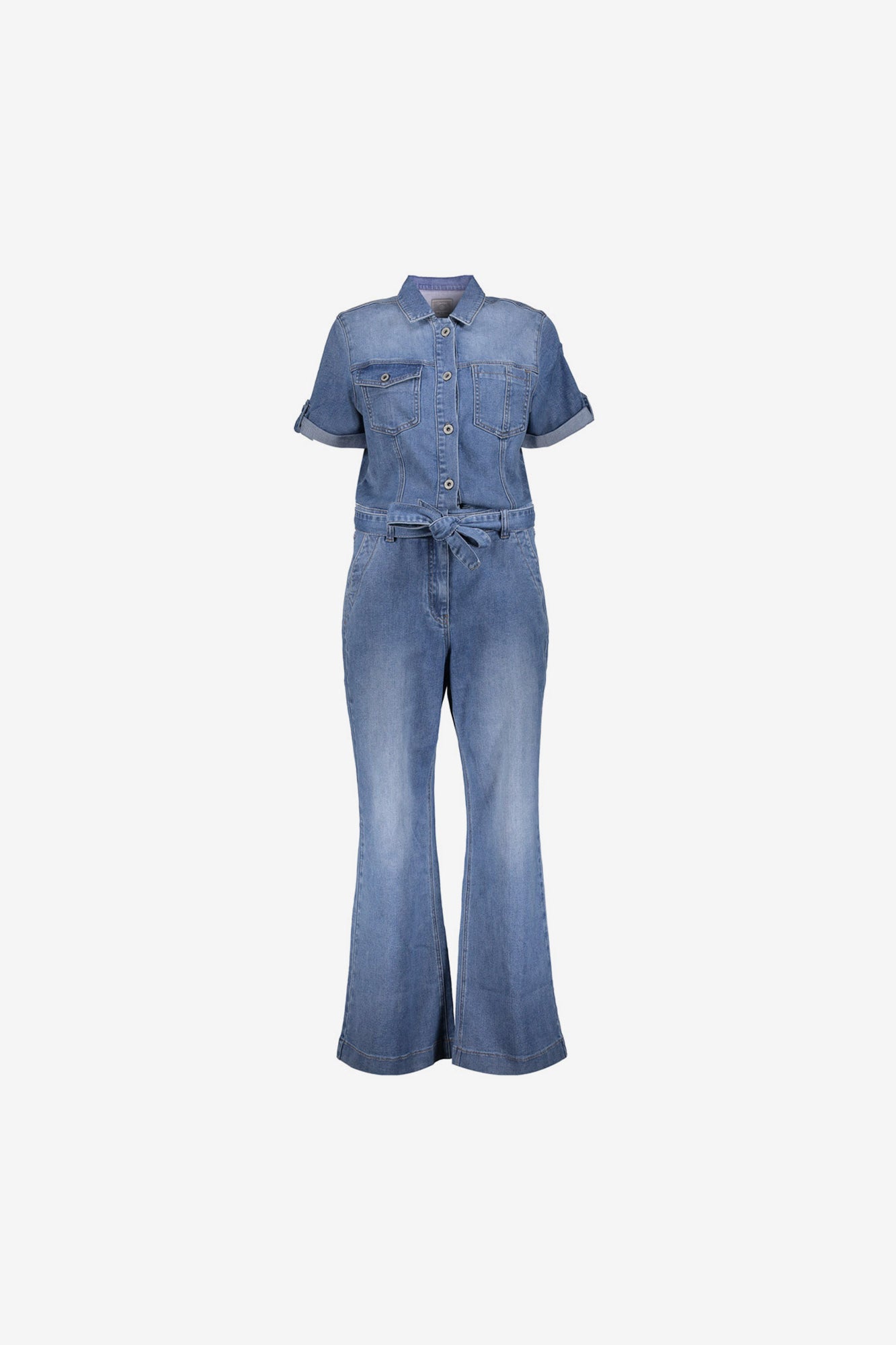 Geisha denim jumpsuit met strikdetail