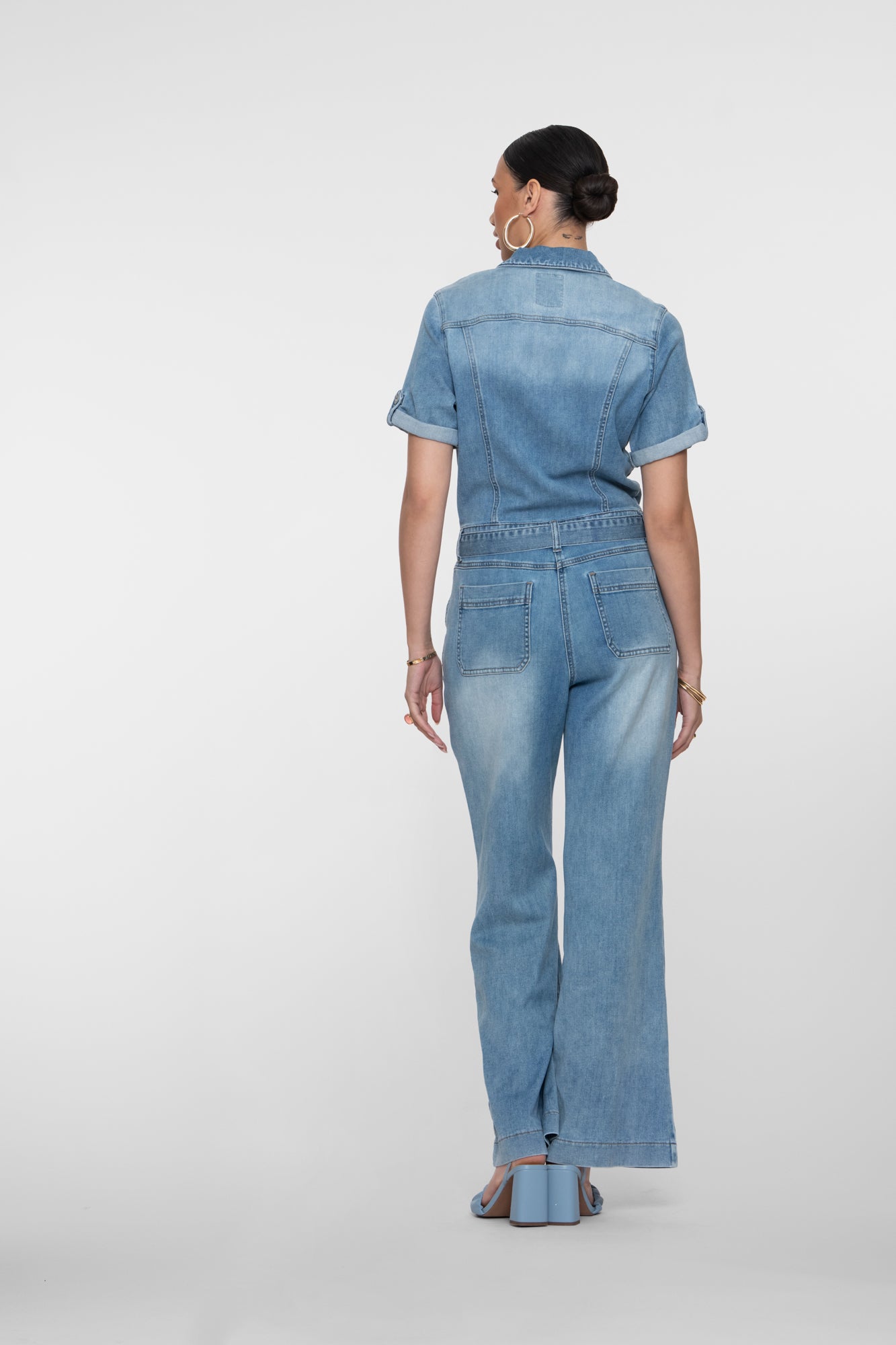 Geisha denim jumpsuit met strikdetail