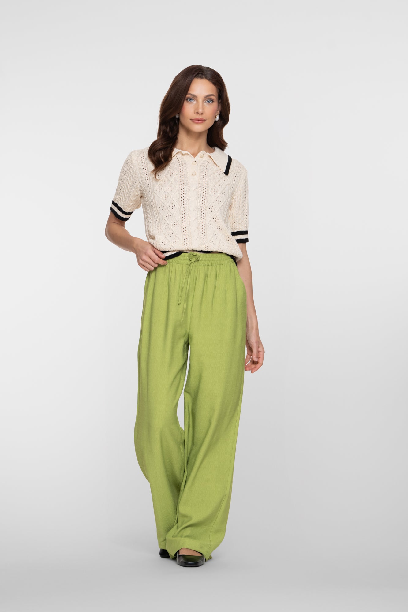 Geisha lime pantalon met elastische tailleband