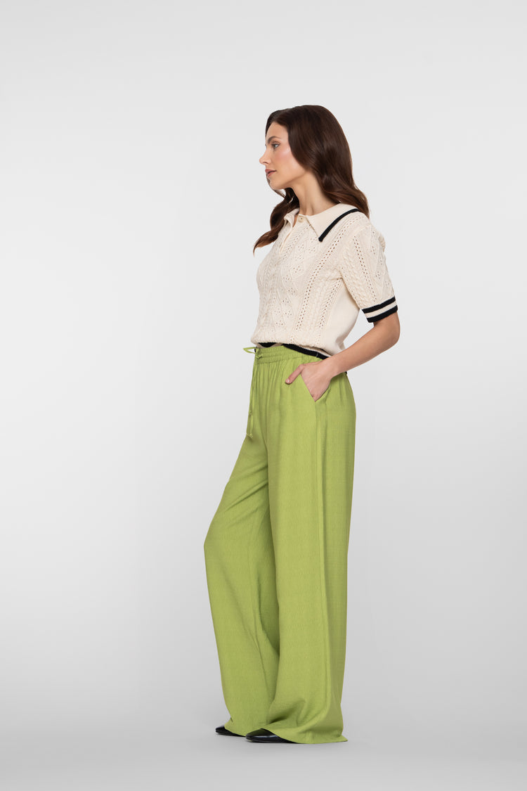 Geisha lime pantalon met elastische tailleband