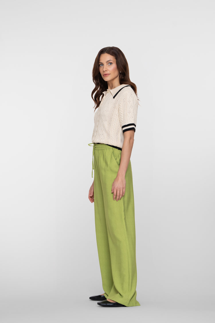 Geisha lime pantalon met elastische tailleband