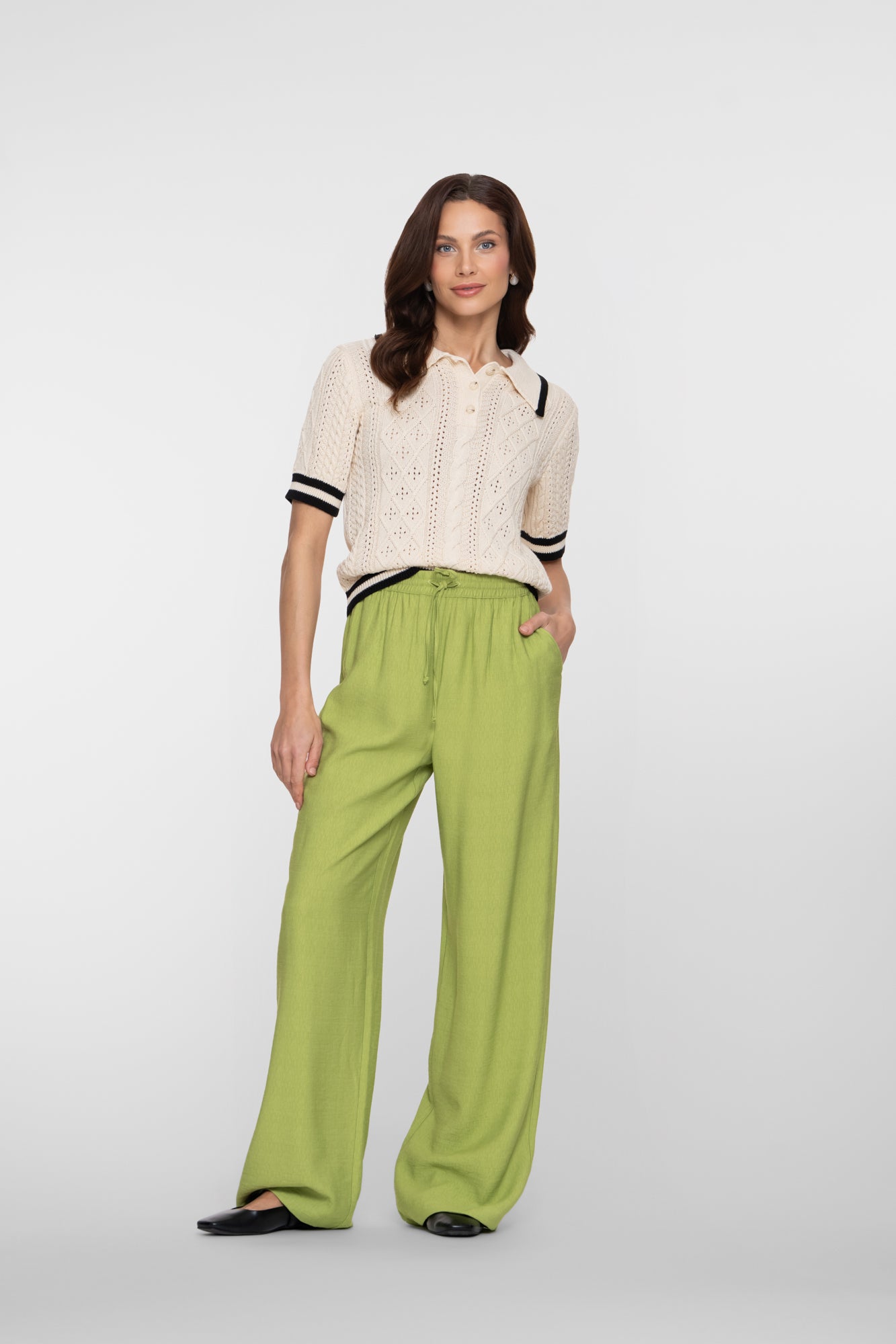 Geisha lime pantalon met elastische tailleband