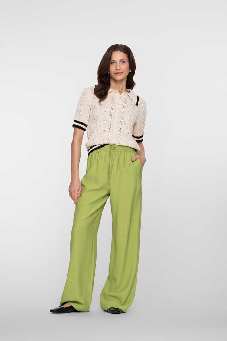 Geisha lime pantalon met elastische tailleband
