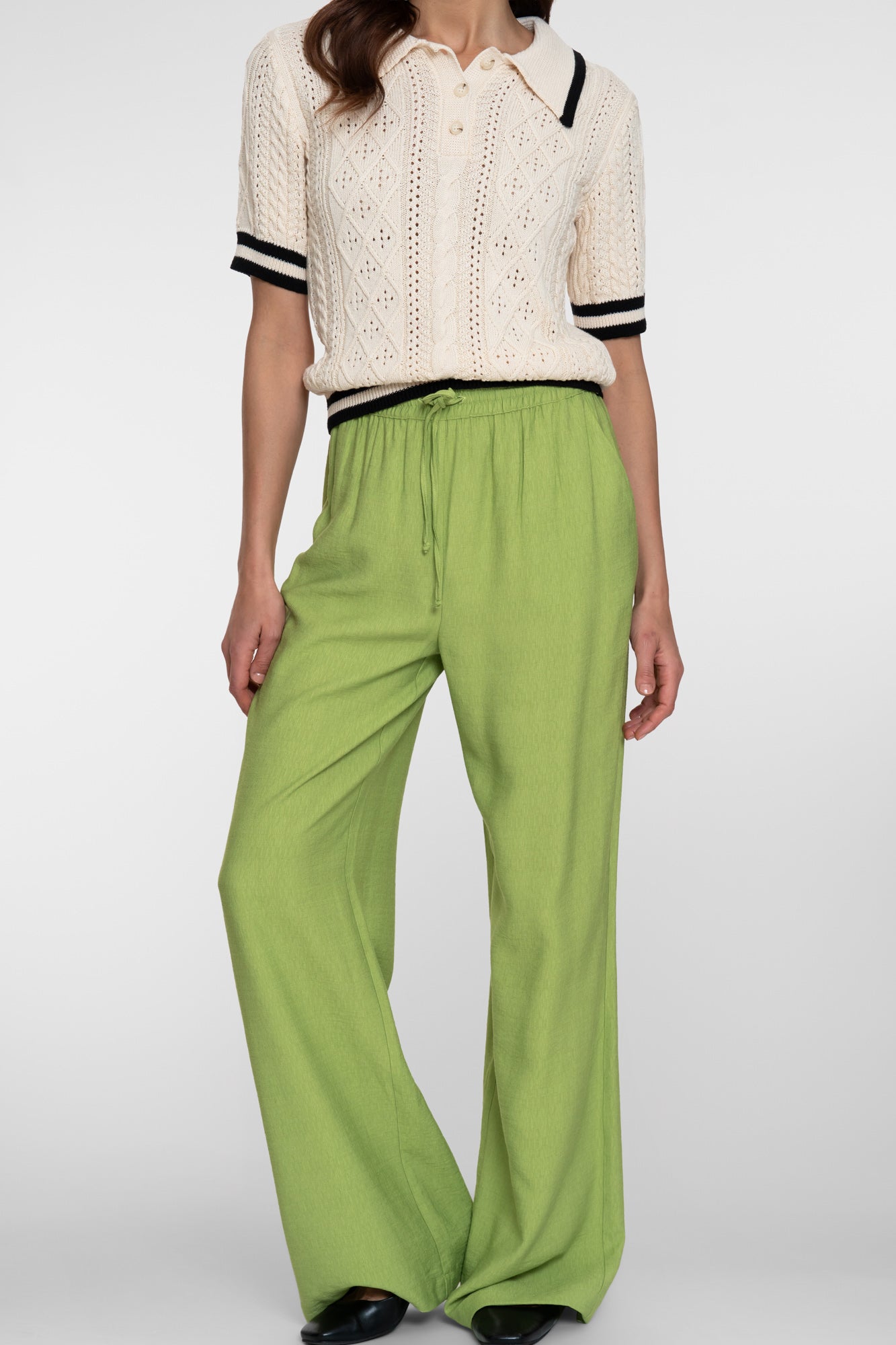 Geisha lime pantalon met elastische tailleband