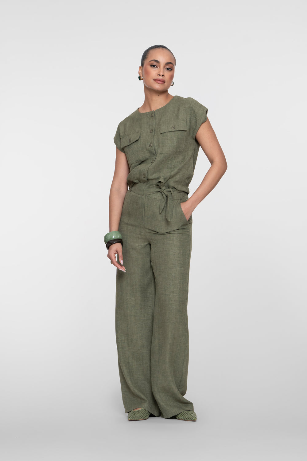 Geisha pantalon met linnenlook