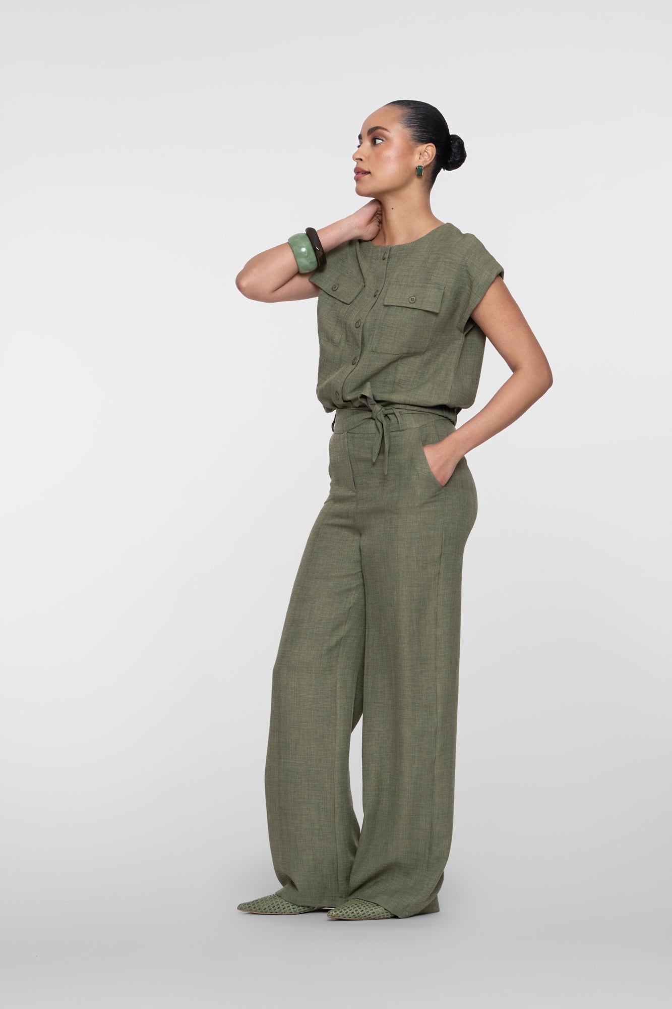 Geisha pantalon met linnenlook