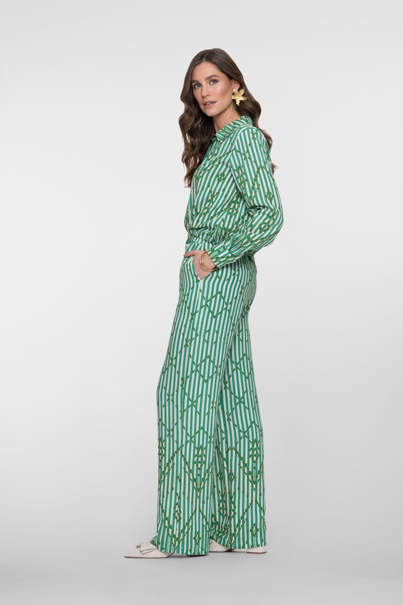 Geisha pantalon met strepen en sierlijk ruitpatroon