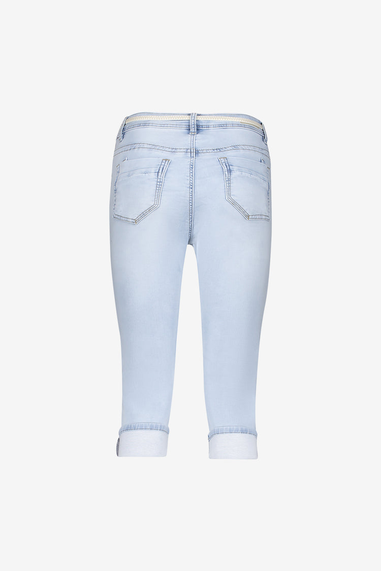 Geisha capri jeans met strikceintuur en omgeslagen broekspijpen