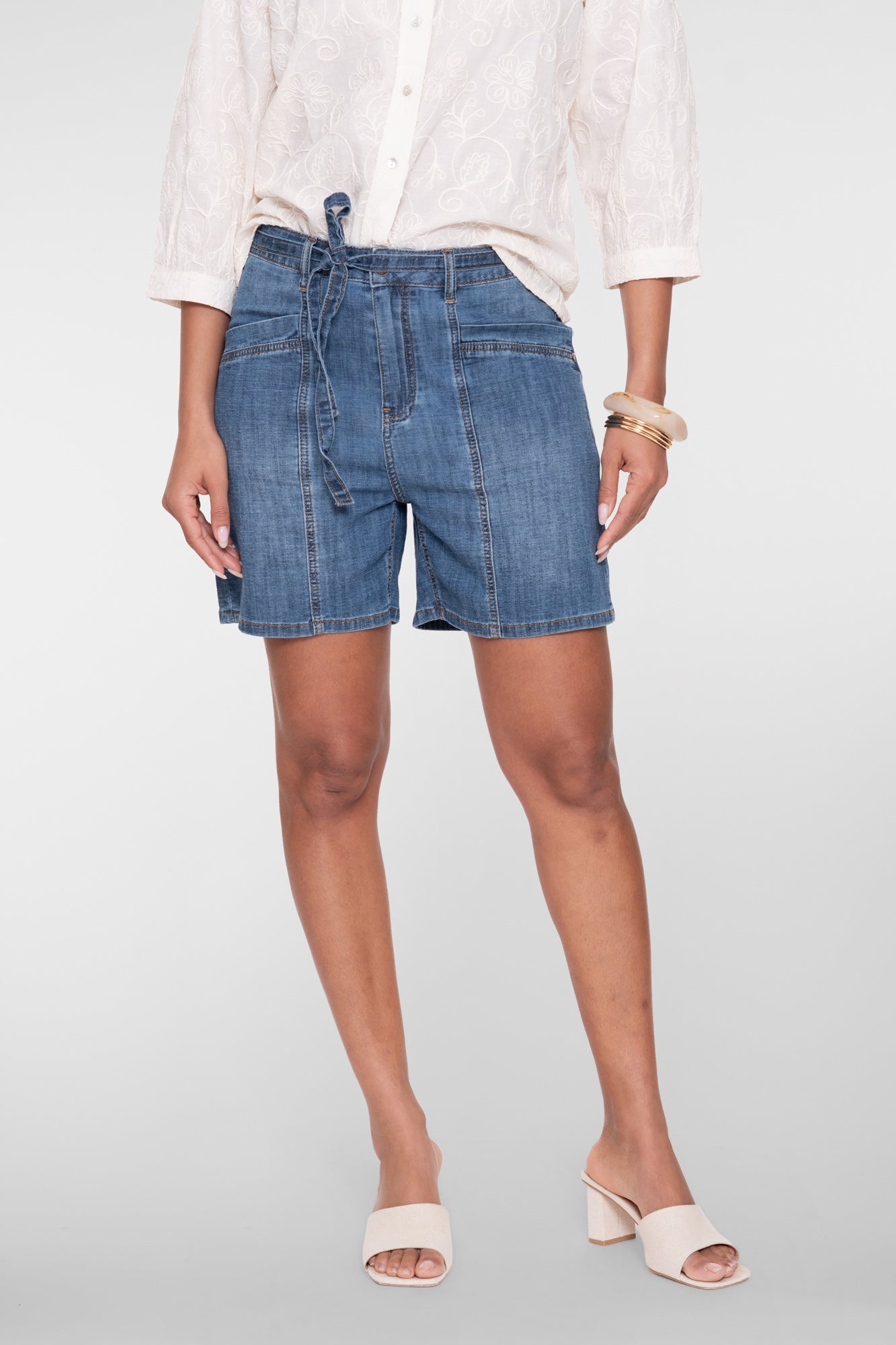 Geisha denim short met strikceintuur