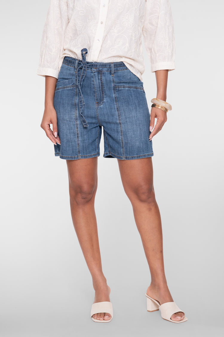 Geisha denim short met strikceintuur