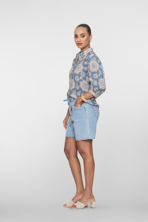 Geisha denim short met strikceintuur