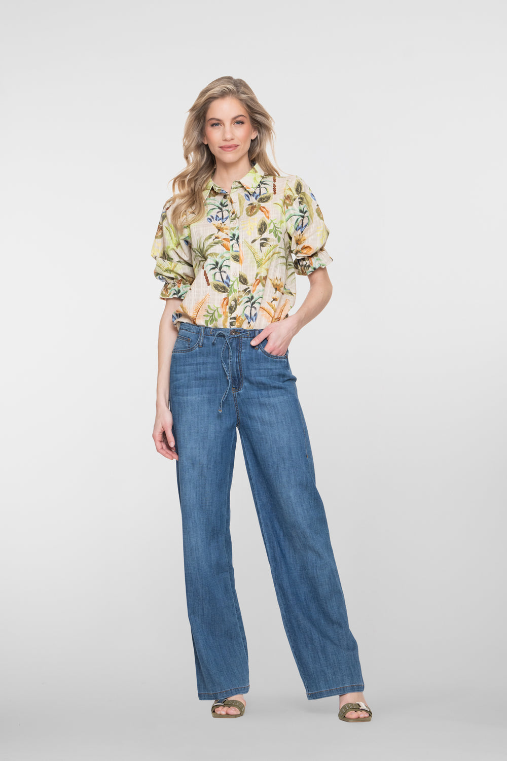 Geisha jeans met hoge taille en strikkoord