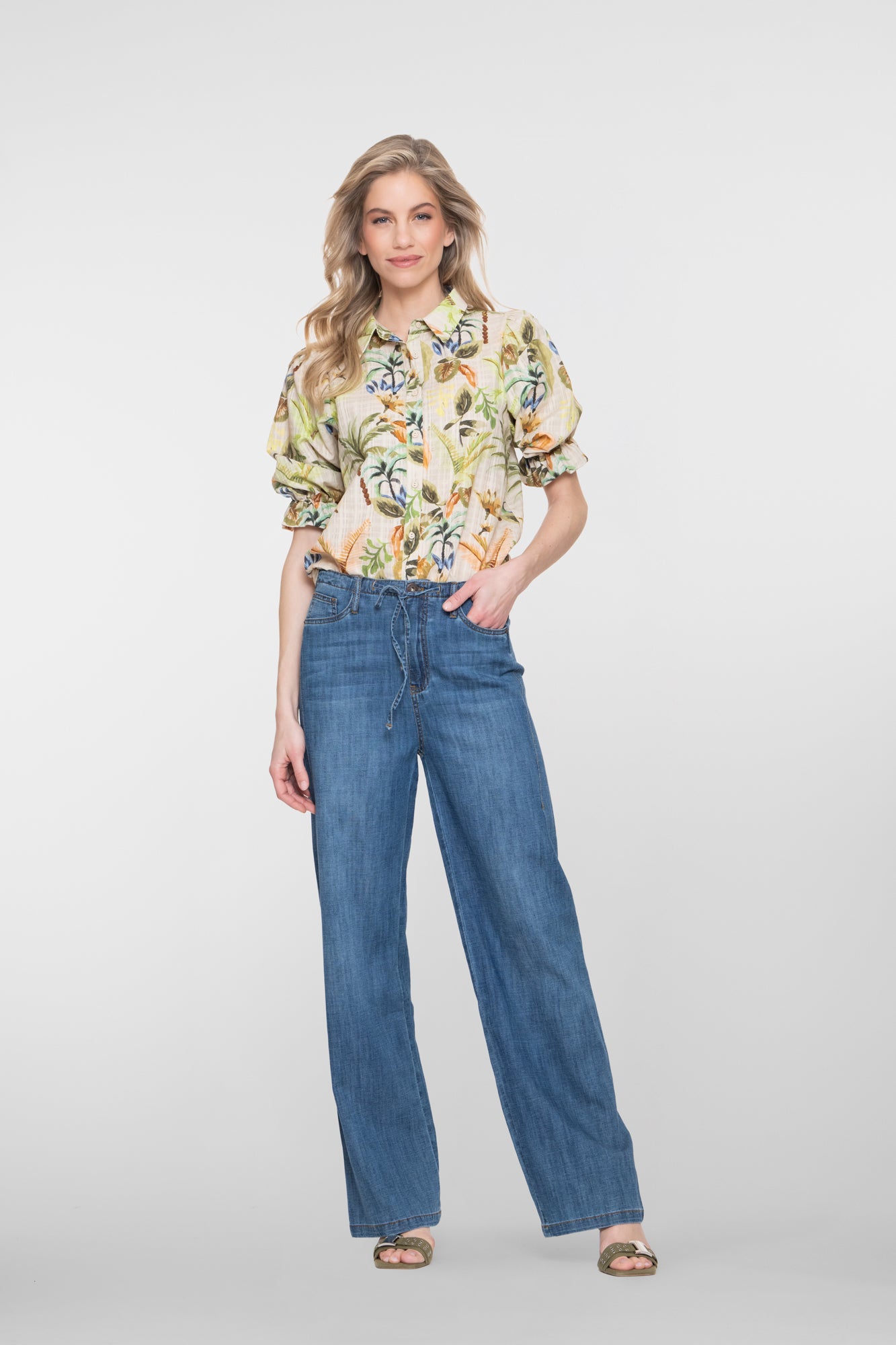 Geisha jeans met hoge taille en strikkoord