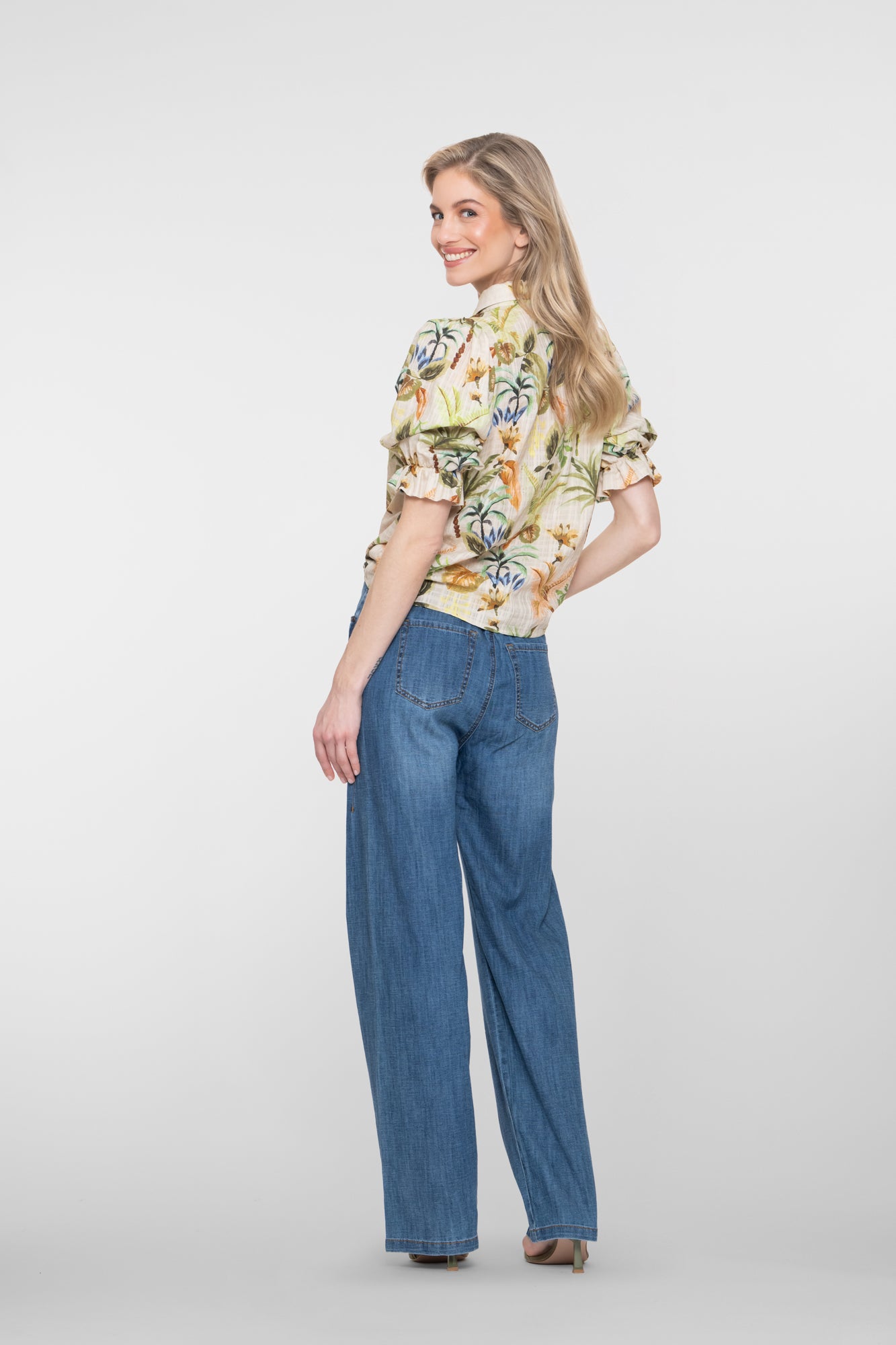 Geisha jeans met hoge taille en strikkoord