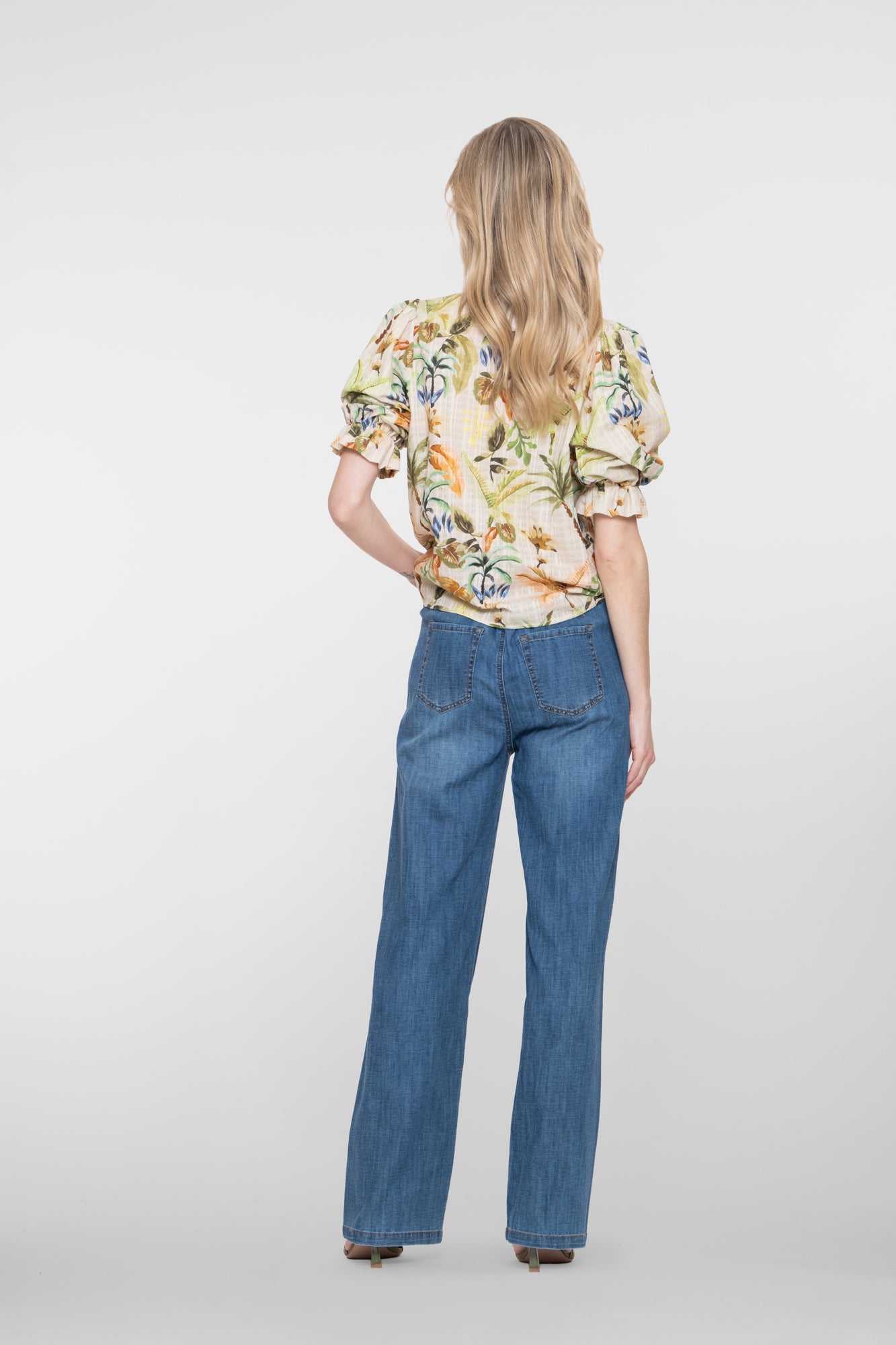 Geisha jeans met hoge taille en strikkoord