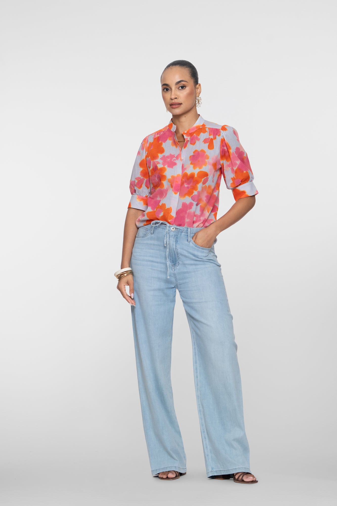 Geisha jeans met hoge taille en strikkoord