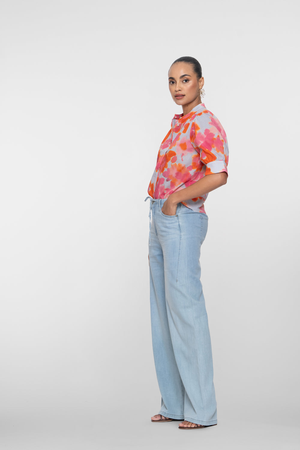 Geisha jeans met hoge taille en strikkoord