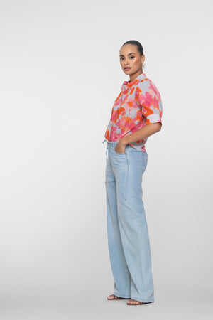 Geisha jeans met hoge taille en strikkoord