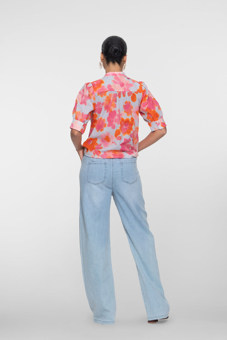Geisha jeans met hoge taille en strikkoord