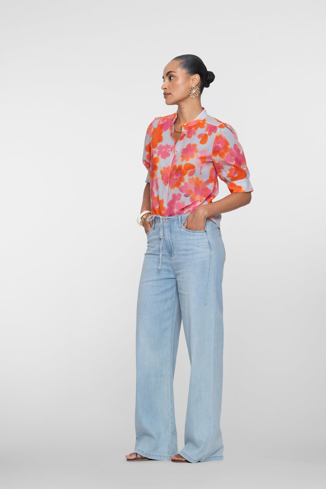 Geisha jeans met hoge taille en strikkoord