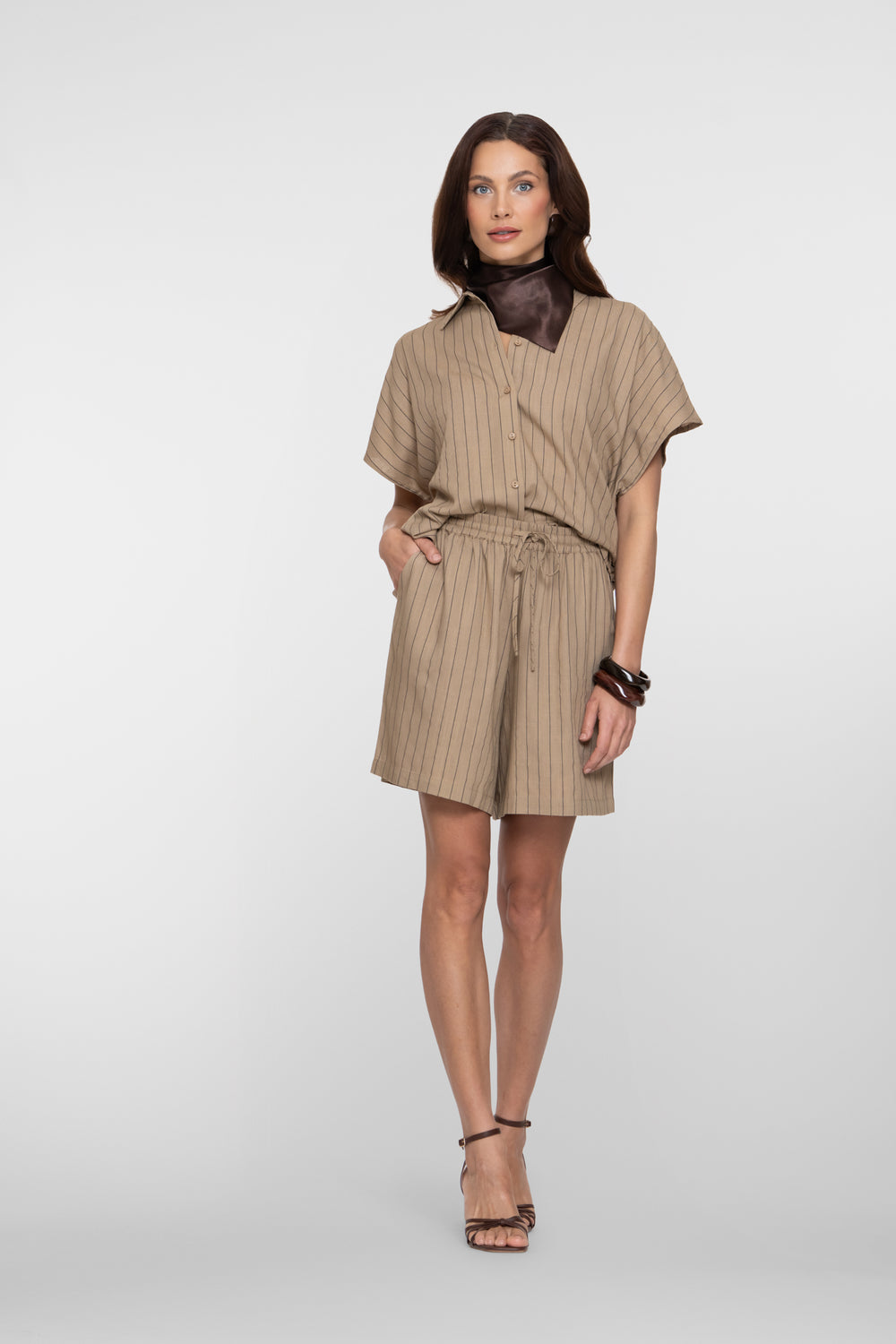 Geisha stripe loose fit short met elastische tailleband