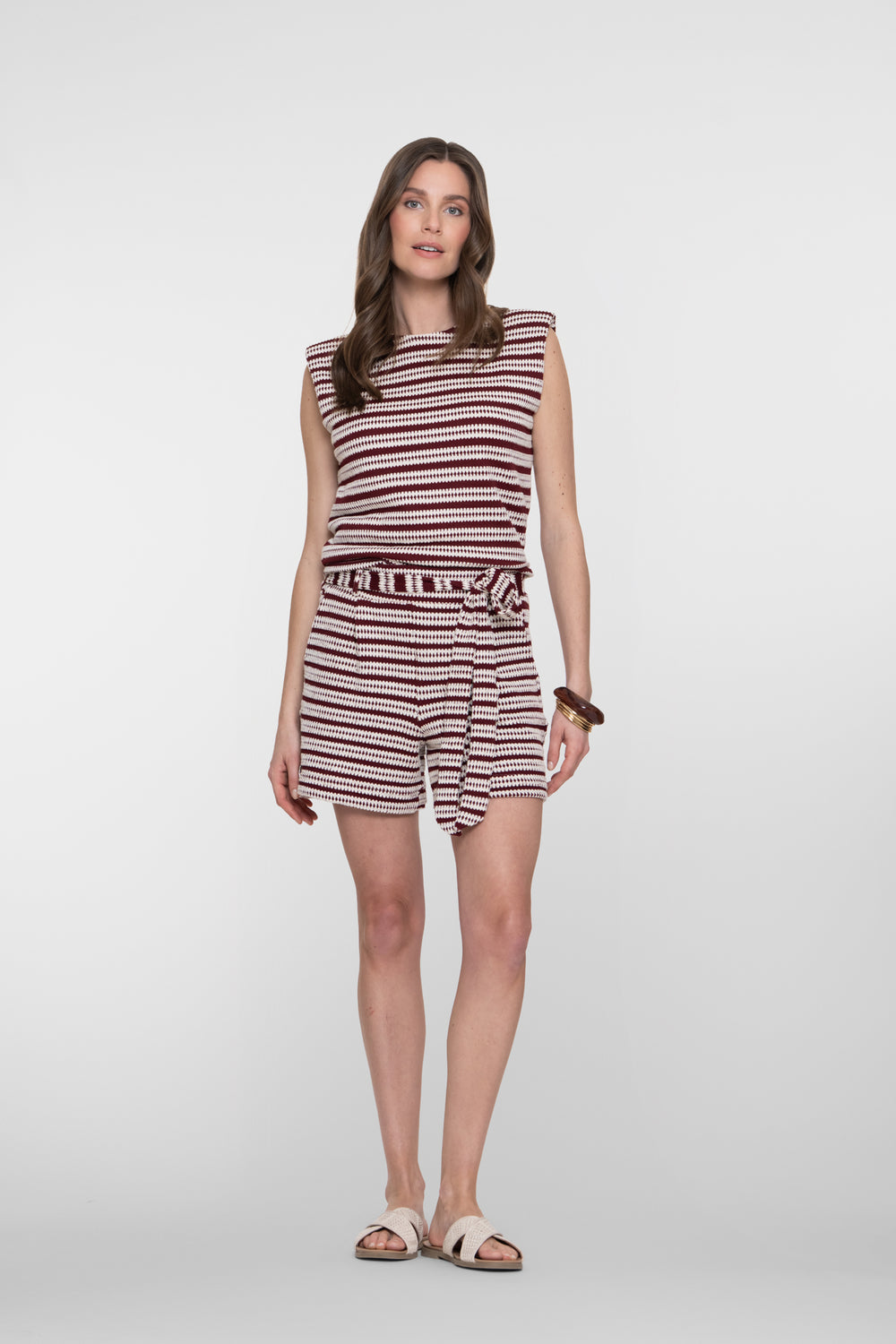 Geisha short met streepdessin en strikceintuur