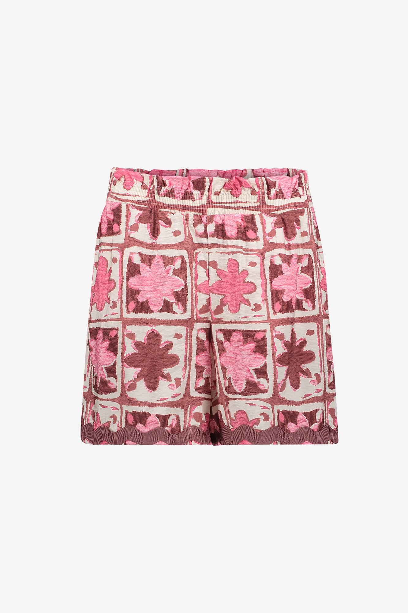 Geisha short met tile print en elastische tailleband