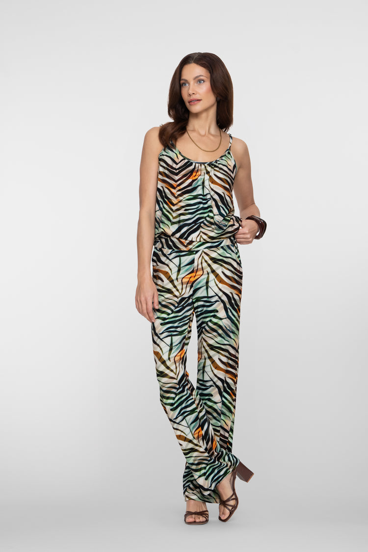 Geisha broek met tropische print en rechte pijp